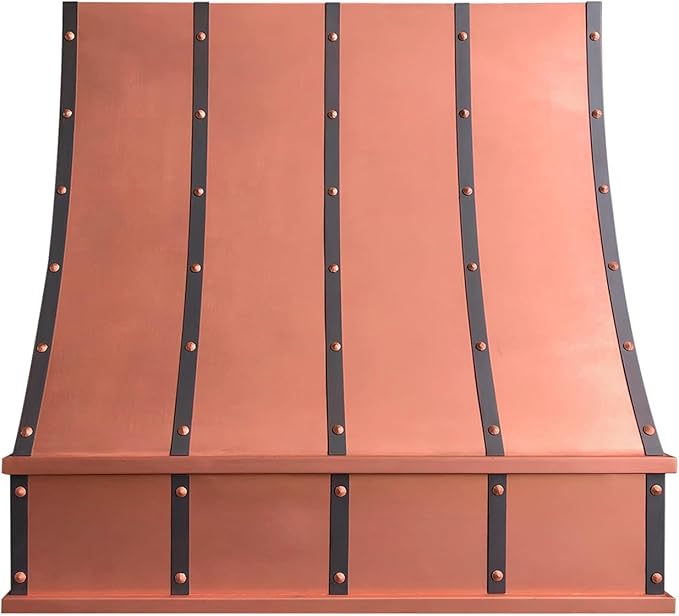 CT Copper Tailor Sloped Copper Vent Hood Wall Mount,54'' W,48''H,1260 CFM Exhaust Fan,Stainless Steel Vent,LED Light,Dishwasher-Safe Baffle Filters,VH8TR1