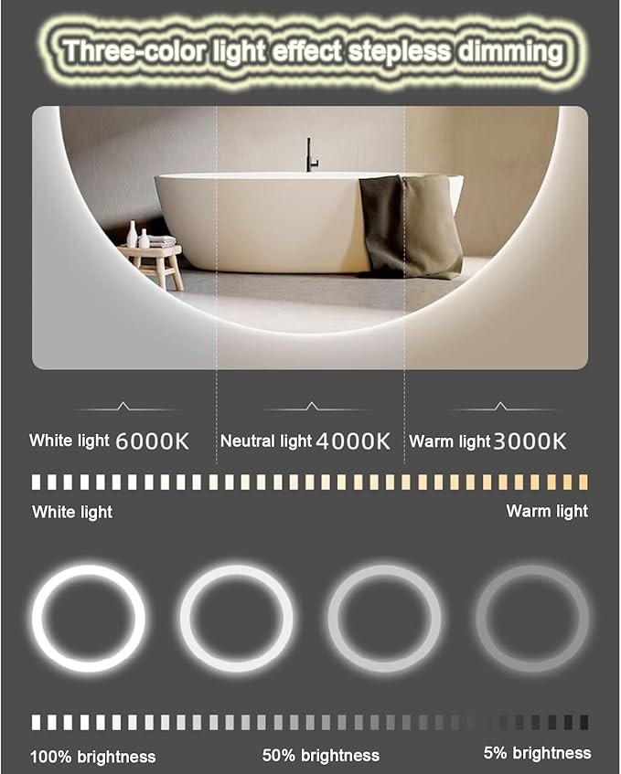 Bathroom Led Mirror ，Bathroom Mirror with LED Lights，Backlit Bathroom Mirror ，LED Mirror for Bathroom，Backlit Lighted Makeup Mirror，with Touch Sensor/Dimming/Demister pad(A,H100*W50cm/H39.4*W19.7IN)