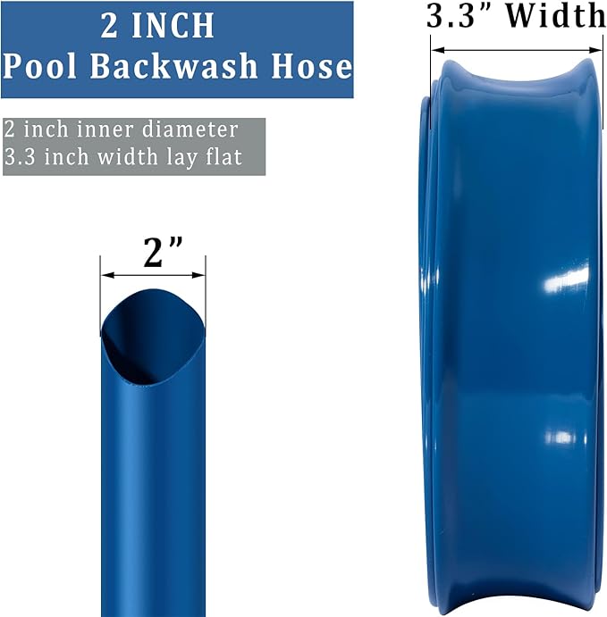 Pool Backwash Hose 2 inch × 100 ft Thicken Blue Water Discharge Pipe Lay Flat Tubing Hose for Backwash Pool Filter, Drain Pool Pond Water (2in-100ft)