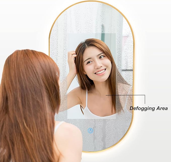 Oval LED Illuminated Bathroom Mirror, Wall-mounted Vanity Makeup Mirror with Demister Pad, 3 Dimmable Color Temperatures & Touch Control, Metal Frame Anti-Fog Lighted Wall Mirror ( Color : Black Frame