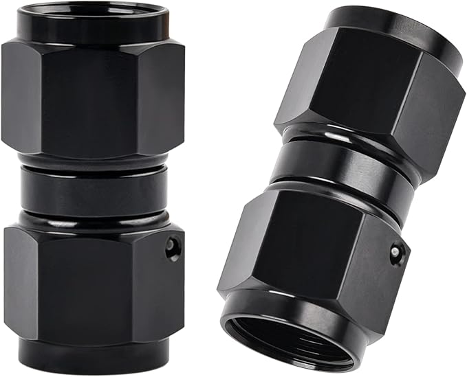 EVIL ENERGY 6AN Female to 6AN Female Straight Swivel Coupler Union Fitting Adapter Aluminum Black 2PCS