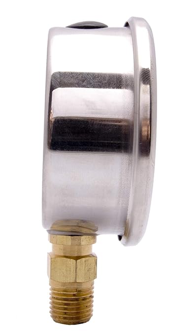 2-1/2" Oil Filled Vacuum Pressure Gauge - Stainless Steel Case, Brass, 1/4" NPT, Lower Mount Connection, 30HG/0
