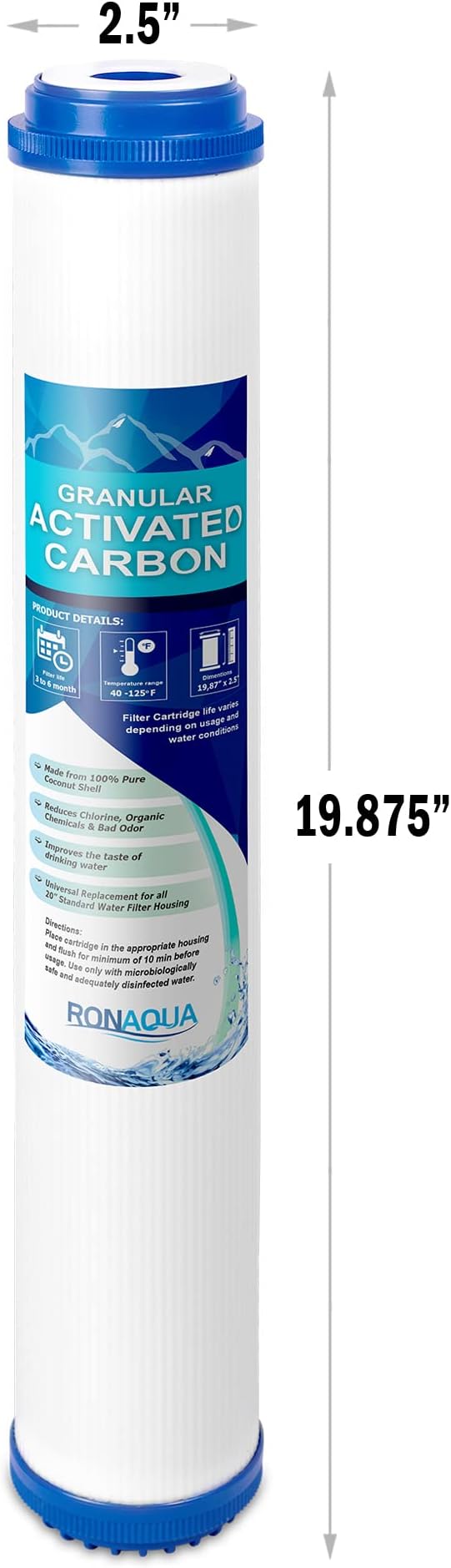 Standard Whole House Coconut Shell Granular Activated Carbon Water Filter 20” x 2.5” Fits 20” x 2.5” Housings. Remove Chlorine and Bad Odor. Compatible with EP-20, HX-CB-25-2010, F3WCB32 Pack of 20