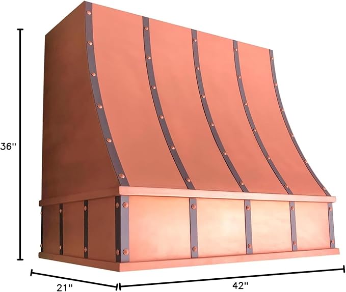 CT Copper Tailor Sloped Copper Vent Hood Wall Mount,42'' W,36''H, 1150 CFM Exhaust Fan,Stainless Steel Vent,LED Light,Dishwasher-Safe Baffle Filters,VH8TR1