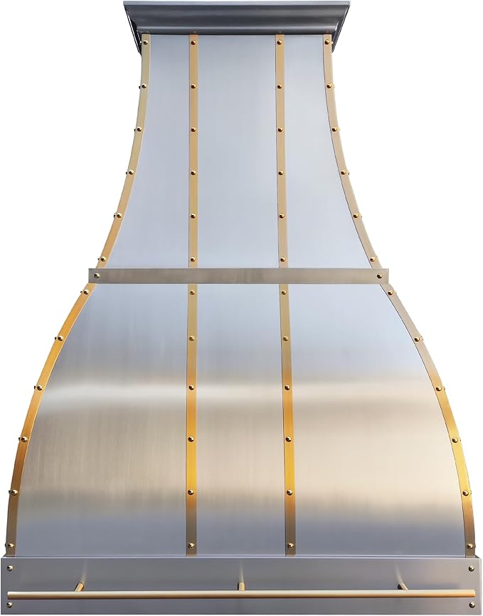 CHETTO C Stainless Steel Range Hood Cover with Quiet Vent Hood Insert Custom Handcrafted Metal Kitchen Fan with Towel Rack LED Light 54"W x21"D x33"H Brushed Stainless Steel Wall Mount