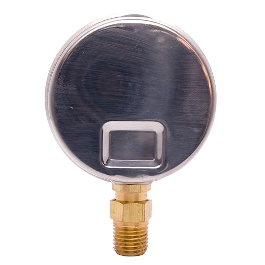 2-1/2" Oil Filled Pressure Gauge - Stainless Steel Case, Brass, 1/4" NPT, Lower Mount Connection, 0-15PSI
