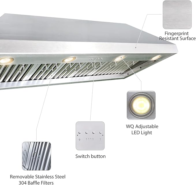 CT Copper Tailor Sloped Copper Vent Hood Island Mount,42'' W,27''H, 1150 CFM Exhaust Fan,Stainless Steel Vent,LED Light,Dishwasher-Safe Baffle Filters,VH8TR1