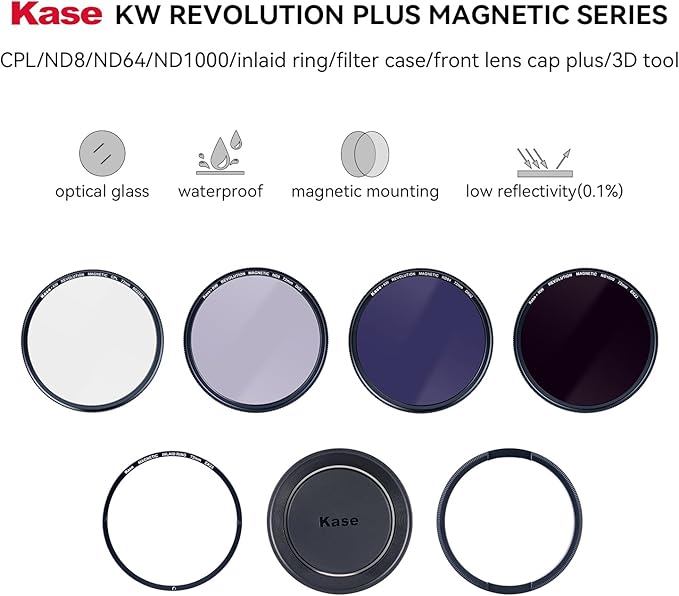 Kase 72mm KW Revolution Plus Master Kit, Includes CPL, ND8/64/1000, Inlaid Ring, Front Lens Cap, Filter Bag, 3D Tool, Suitable for Long-Exposure Landscape Video Shooting