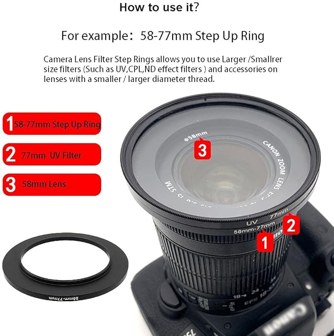 Metal Step Up Ring, 95mm to 105mm 95-105mm Step Rings 2 Pieces Step-Up Lens Adapter Ring for Canon Nikon Sony Camera Lens LingoFoto