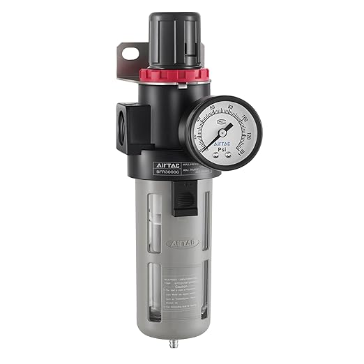 Compressed Air Pressure Filter Regulator Airtac BFR3000-C 3/8'' NPT 0-140 PSI Combo Piggybac Adjustable,Bracket,Gauge Semi-Auto Drain