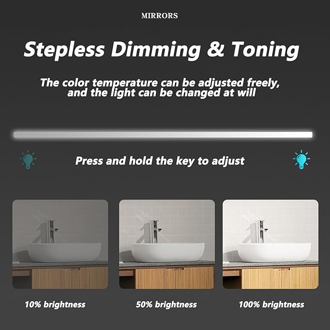 Bathroom Mirror with LED Lights and Touch Sensor, Wall Mounted Mirror with Demister Pad, 3 Colours of Light, Double Touch Button, for Entryway, Bathroom, Vanity(70cm/27.6in)
