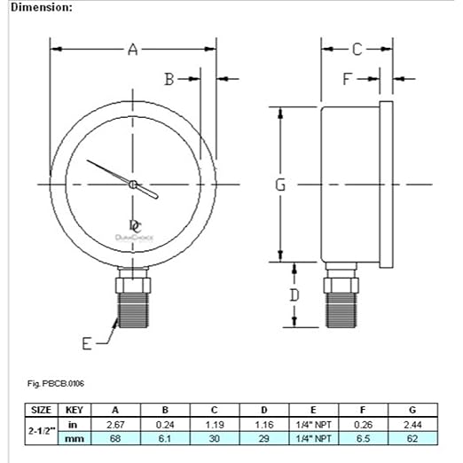2-1/2" Oil Filled Vacuum Pressure Gauge - Stainless Steel Case, Brass, 1/4" NPT, Lower Mount Connection, 30HG/0