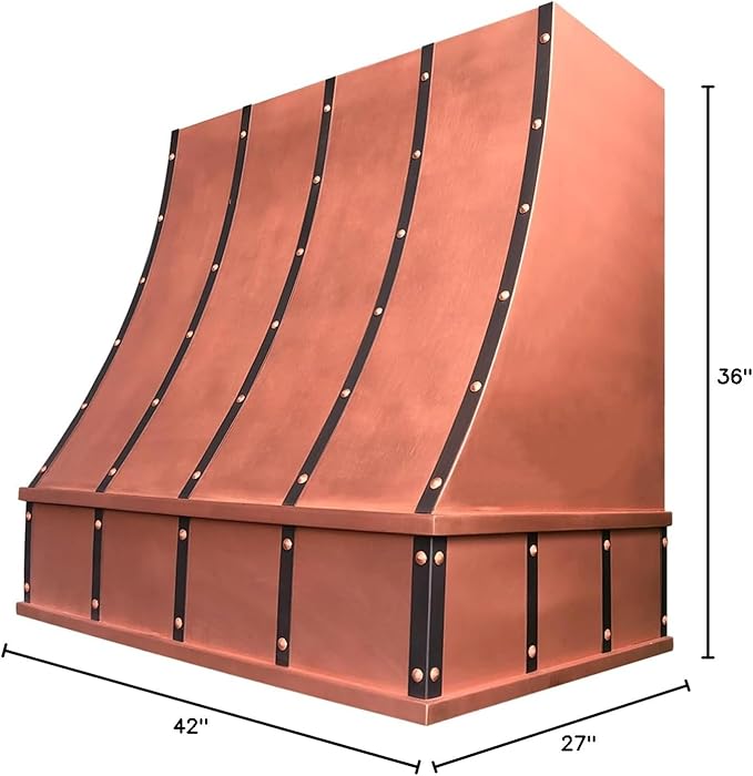 CT Copper Tailor Sloped Copper Vent Hood Island Mount,36'' W,42''H, 610 CFM Exhaust Fan,Stainless Steel Vent,LED Light,Dishwasher-Safe Baffle Filters,VH8TR1
