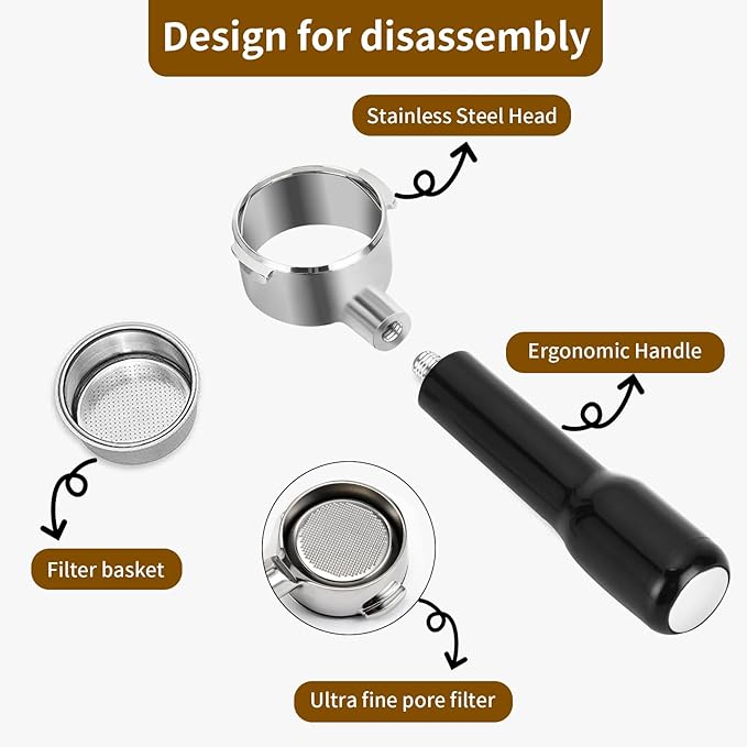 51mm Bottomless Portable Filter, 2 Ears, With 304 Stainless Steel Filter Basket, Compatible for Delong Ecp3420, Ec155, Bco430, Ec260, Ecp3120