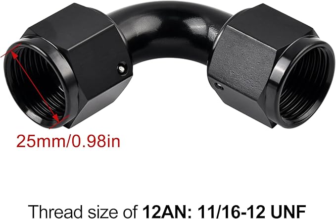 EVIL ENERGY 12AN Female to 12AN Female 90 degree Swivel Coupler Fitting Union Adapter Aluminum Black 2PCS