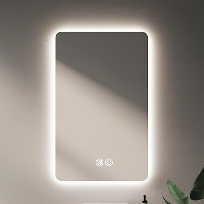 Illuminated 3 Colour LED Bathroom Mirror, Bathroom Light Mirror with Demister Pad, Dimming Function, Touch Switch, Wall Mounted Vanity Mirror, Decorative Mirror(A1,27.5"x35.4"/70x90cm)