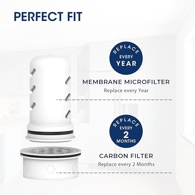MARRIOTTO Water Filter Replacement for LS Home & GLACIER FRESH Glass Pitcher 7 Cup/Plastic Pitcher, 1 Membrane Micro Filter and 6 Activated Carbon + Ion Exchange Filter