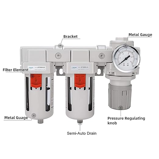 NANPU 3/4" NPT Air Drying System - Double Air Filters, Air Pressure Regulator Combo - Semi-Auto Drain, Poly Bowl