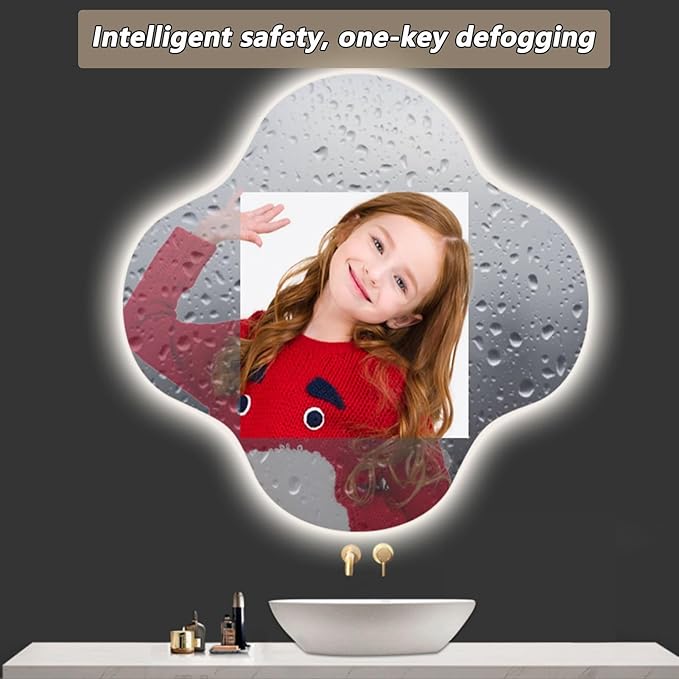 Irregular Bathroom Mirror with LED Light, Wall Mounted Mirror with Demister Pad, 3-Color Dimmable LED Light, for Wall, Living Room, Bedroom, Vanity, Entryway(50cm/19.7in)