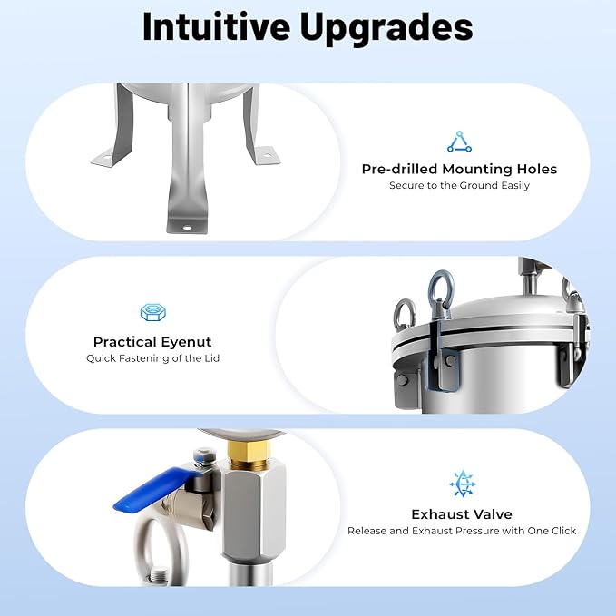 2" NPT Fluid Filter, 304 Stainless Steel - 2 Bag Filter Housing, 150PSL High Pressure Filtration System, 40t/h High Pressure Filter Available for Whole House