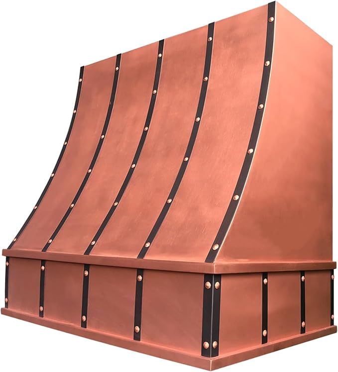 CT Copper Tailor Sloped Copper Vent Hood Island Mount,54'' W,48''H,1260 CFM Exhaust Fan,Stainless Steel Vent,LED Light,Dishwasher-Safe Baffle Filters,VH8TR1