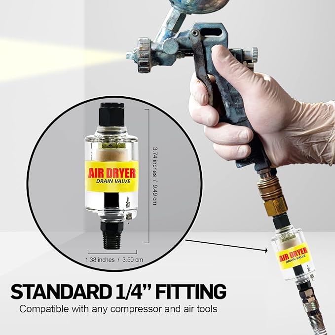 LE LEMATEC Air Dryer for Compressor - Inline Water Separator & Air Tool Oil, 1/4" NPT Moisture Separator for HVLP Spray Guns, Plasma Cutters, Pneumatic Tools, 2-150 PSI