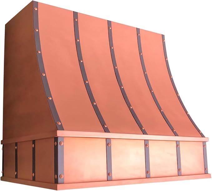 CT Copper Tailor Sloped Copper Vent Hood Island Mount,30'' W,36''H, 610 CFM Exhaust Fan,Stainless Steel Vent,LED Light,Dishwasher-Safe Baffle Filters,VH8TR1