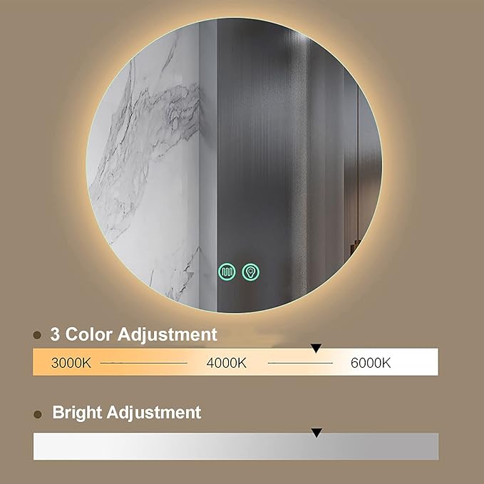 Yu Ru Wall Mirror for Bathroom, Led Illuminated Bathroom Mirror, Dimmable Touch Switch Illuminated Mirror, Scene Lighting Simulations, Wall Mounted Makeup Mirror with Demister Pad