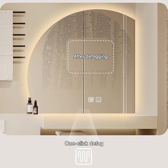 Bathroom Wall Mounted Mirror, LED Illuminated Vanity Mirror with Demister Pad, Mirror for Wall Decor Mirror with Anti-Fog, Dimmable Light Function, Touch Switch (Color : Right Cut, Size : 31.