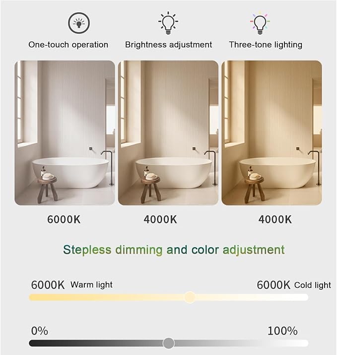 Bathroom Mirror with LED Lights，Bathroom Led Mirror ，LED Mirror for Bathroom，Backlit Bathroom Mirror ，with Touch Sensor/Demister pad，Shatterproof，Adjustable Lights(B,W75*H100cm/W29.5*W39.4IN)