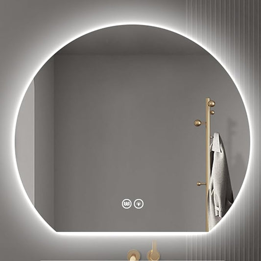 Bathroom Mirror with 3 Colour LED Lights, Wall Mounted Bathroom Vanity Mirror, Demister Heat Pad/Dimming Function/Touch Switch Smart Mirror(A,31.4" x28.3/80x72cm)