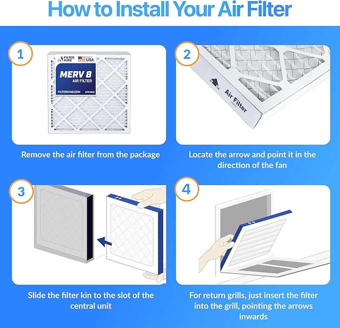 Filter King 26.5x27x1 Air Filter | 4-PACK | MERV 8 HVAC Pleated A/C Furnace Filters | MADE IN USA | Actual Size: 26.5 x 27 x .75"