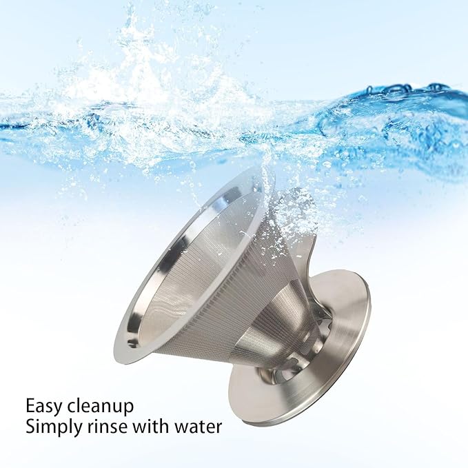 Paperless Pour Over Coffee Strainer, Premium Stainless Steel Coffee Dripper with 300 Mesh, Optimal Extraction Portable Reusable Filter Cone for Travel Brewing Tea