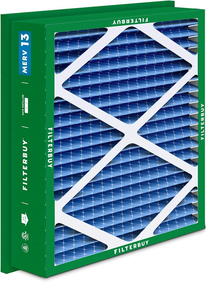 Filterbuy 24x24x5 Air Filter MERV 13 Optimal Smoke & Allergy Defense (1-Pack), Electrostatic Pleated HVAC AC Furnace Filters Replacement for Honeywell Return Grille (Actual Size: 22.38 x 22.38 x 4.38)