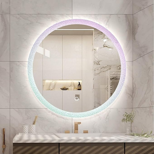 Round LED Bathroom Mirror, Wall Mounted Mirror with Demister Pad 3 Dimmable Color, Backlit Makeup Mirror, for Bathroom, Vanity, Bedroom(80cm/31.5in)