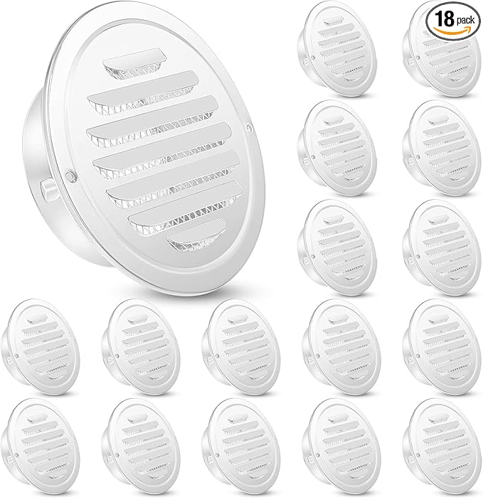 Zonon 18 Pcs Stainless Steel Soffit Vents 4 Inch Round Dryer Vent Cover with Mesh Screen for Home Outdoor Bathroom Wall Ceiling Outside Exterior Exhaust (White)