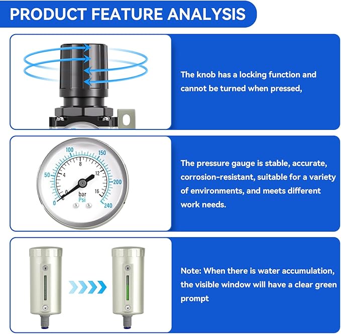 3/4" NPT Industrial Grade 3 Stage Air Drying System, Air Compressor Water Separator System Filter Oil Water Separator Dryer for Plasma Cutter and Paint Spray,Auto Drain