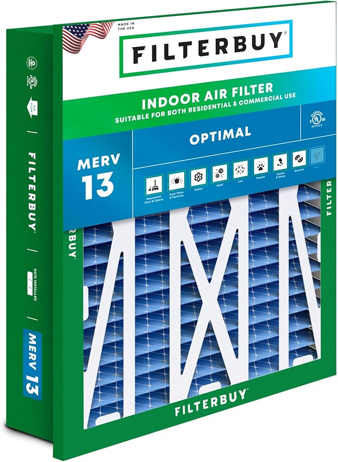 Filterbuy 20x20x5 Air Filter MERV 13 Optimal Smoke & Allergy Defense (1-Pack), Electrostatic Pleated HVAC AC Furnace Filters for Honeywell Return Grille FC40R1003 (Actual Size: 18.38 x 18.38 x 3.69)