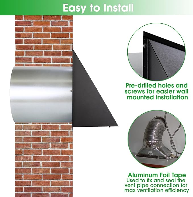 4 Inch Dryer Vent Cover Outside,4" Dryer Vent Cover Outdoor,Dryer Wall Vent Exhaust Vent Cover,Hooded Wall Vent with Screen & Damper,Exterior Dryer Vent Hood Cap for Duct,Exhaust Fan,Galvanized Steel