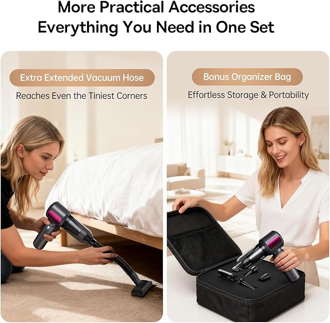 REWONDER Car Vacuum Cleaner High Power, 22000Pa Vacuum Cleaner & 110000RPM Air Duster, Handheld Vacuum with 7800mAh Battery for Valentines Day Gifts, Storage Bag & Multi-Nozzles for Car, Home