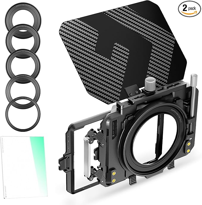 K&F CONCEPT Mini Matte Box +Black Mist 1/4 Filter Kit, DSLR Camera Matte Box with Carbon Fiber Top Flag Square Filters Trays with 67/72/77/82/95mm Adapter Rings, for 4x5.65 Square UV ND Filter
