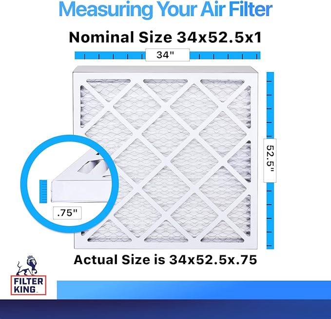 Filter King 34x52.5x1 Air Filter | 4-PACK | MERV 8 HVAC Pleated A/C Furnace Filters | MADE IN USA | Actual Size: 34 x 52.5 x .75"
