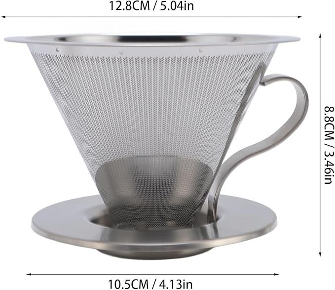 SIXRUN Portable Stainless Steel Cone Coffee Filter, Optimal Extraction for Travel, Business and Camping with 300 Mesh Filtering Capacity