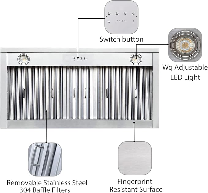 CT Copper Tailor Sloped Copper Vent Hood Wall Mount,30'' W,30''H, 610 CFM Exhaust Fan,Stainless Steel Vent,LED Light,Dishwasher-Safe Baffle Filters,VH8TR1