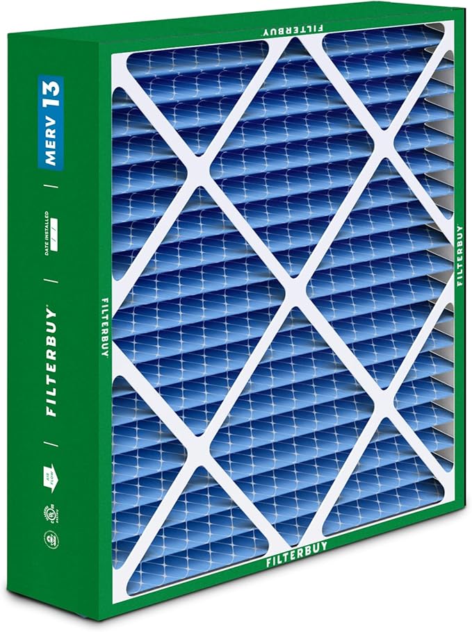 Filterbuy 20x25x5 Air Filter MERV 13 Optimal Smoke & Allergy Defense (1-Pack), Pleated HVAC AC Furnace Filters for Amana, Coleman, Goodman, Maytag, York, and More (Actual Size: 20.19 x 25.31 x 5.25)