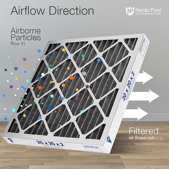 Nordic Pure 20x25x2 (Actual Size: 19 1/2 x 24 1/2 x 1 3/4) Furnace Air Filters MERV 12 Pleated Plus Carbon 12 Pack