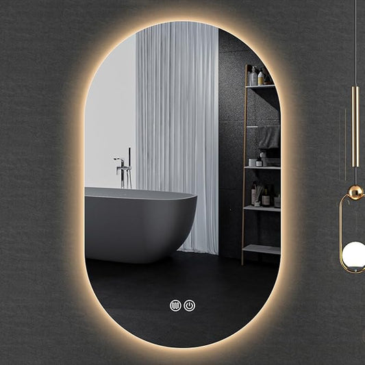 Irregular Bathroom Mirror with 3 Colour LED Light, Wall Mounted Makeup Mirror with Touch Switch and Demister Pad, Energy-Saving LED Smart Mirrors, Dimmable(C,23.6 * 39.4in/60 * 100cm)