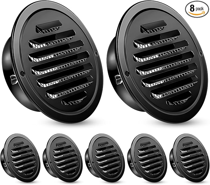 Zonon 8 Pcs Stainless Steel Soffit Vents 6 Inch Round Dryer Vent Cover with Mesh Screen for Home Outdoor Bathroom Wall Ceiling Outside Exterior Exhaust Black