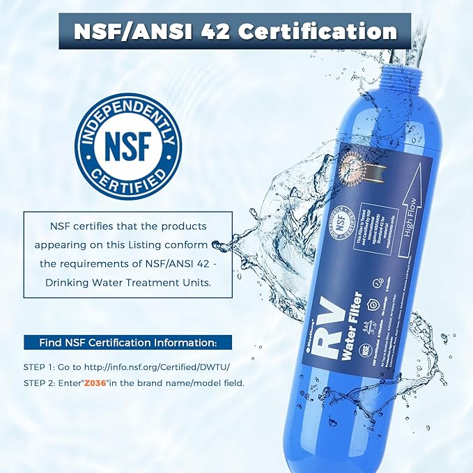 SheeChung RV Water Filter 4 Pack with Flexible Hose Protector, NSF Certified, Inline Hose Water Filter for RV, Boat, Campsite – Reduces Odors, Bad Taste, Chlorine, Rust