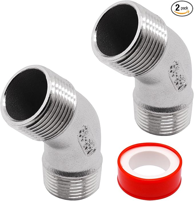 45 Degree Elbow 2PCS, 3/4" NPT Male X 3/4" NPT Male 304 Stainless Steel Pipe Fitting, Connector Coupler Apply to Outdoor/Garden/Industrial